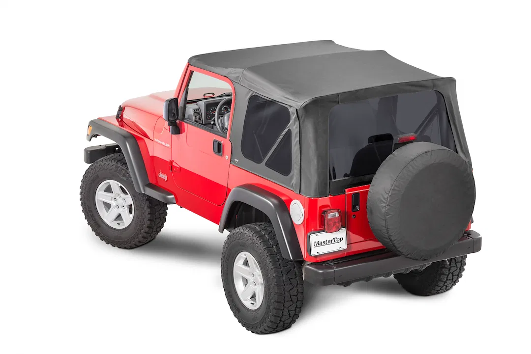 15101235 – MASTERTOP Soft Top, Black Diamond Sailcloth Fabric Uses Factory Doors Includes Tinted Window Does Not Incl...